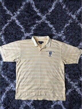 Vintage 90s Nike Golf Polo Shirt Mens Large Yellow Dakota Dunes Open Striped